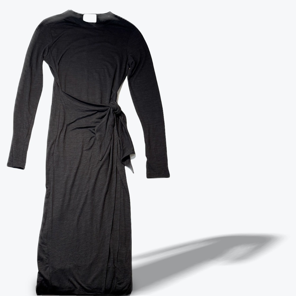 Isabel Marant Etoile Midi Dress Lisy Wrap Black Wool Linen Blend Size 42 Large - Picture 2 of 11